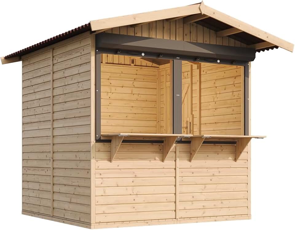 TIMBELA - kiosque jardin bois 4m², 2 fenêtres, volets, 253x263x232cm - M149Z