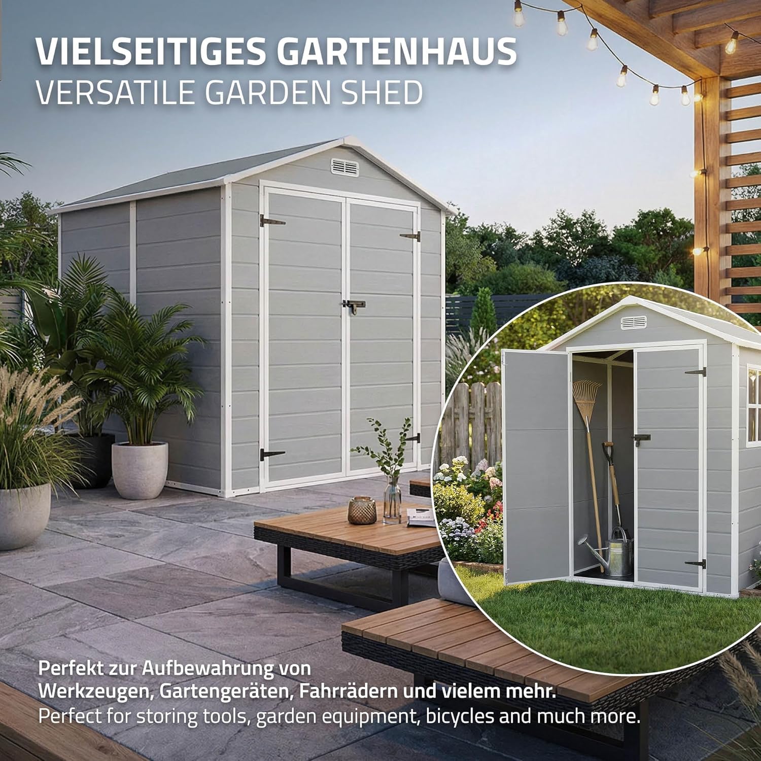 ECD Germany - abri de jardin résine, 151x182x220 cm, double porte, fenêtre, 5m³