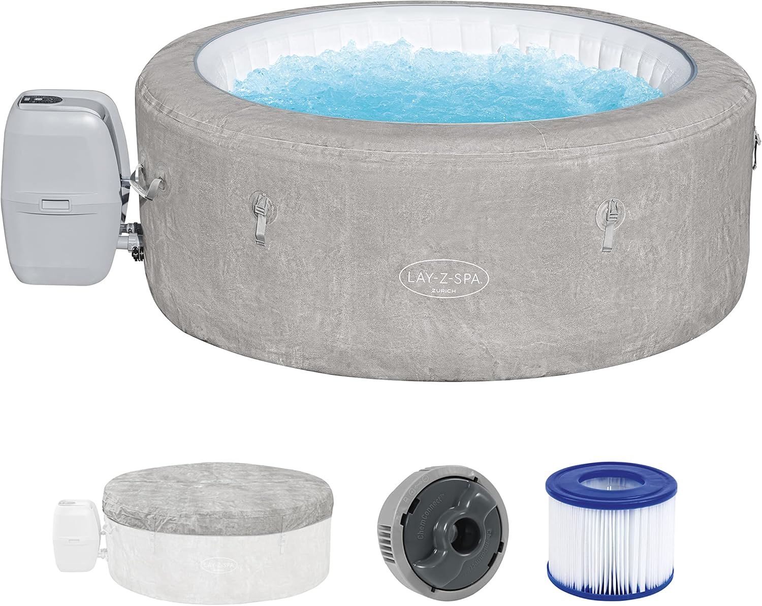 Bestway - Lay-Z-Spa Zurich EnergySense - 180x66 cm - 2-4 pers., 120 AirJet, couverture isolante, filtration cartouche