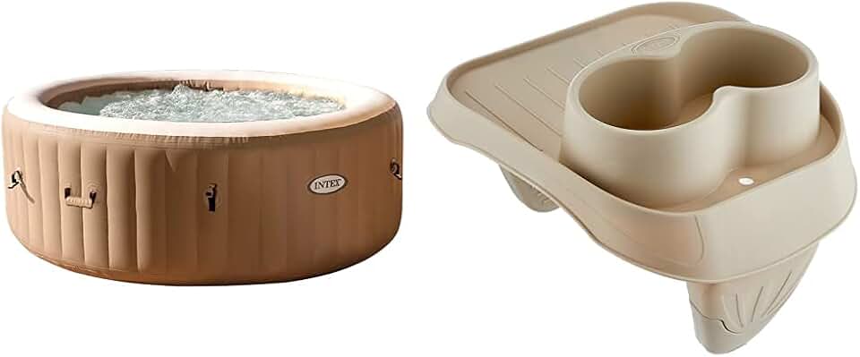 Intex Pure Spa Sahara 6 Places - Spa Gonflable Rond Beige/Tan - 140 Diffuseurs à Bulles - FiberTech - 1098 Litres