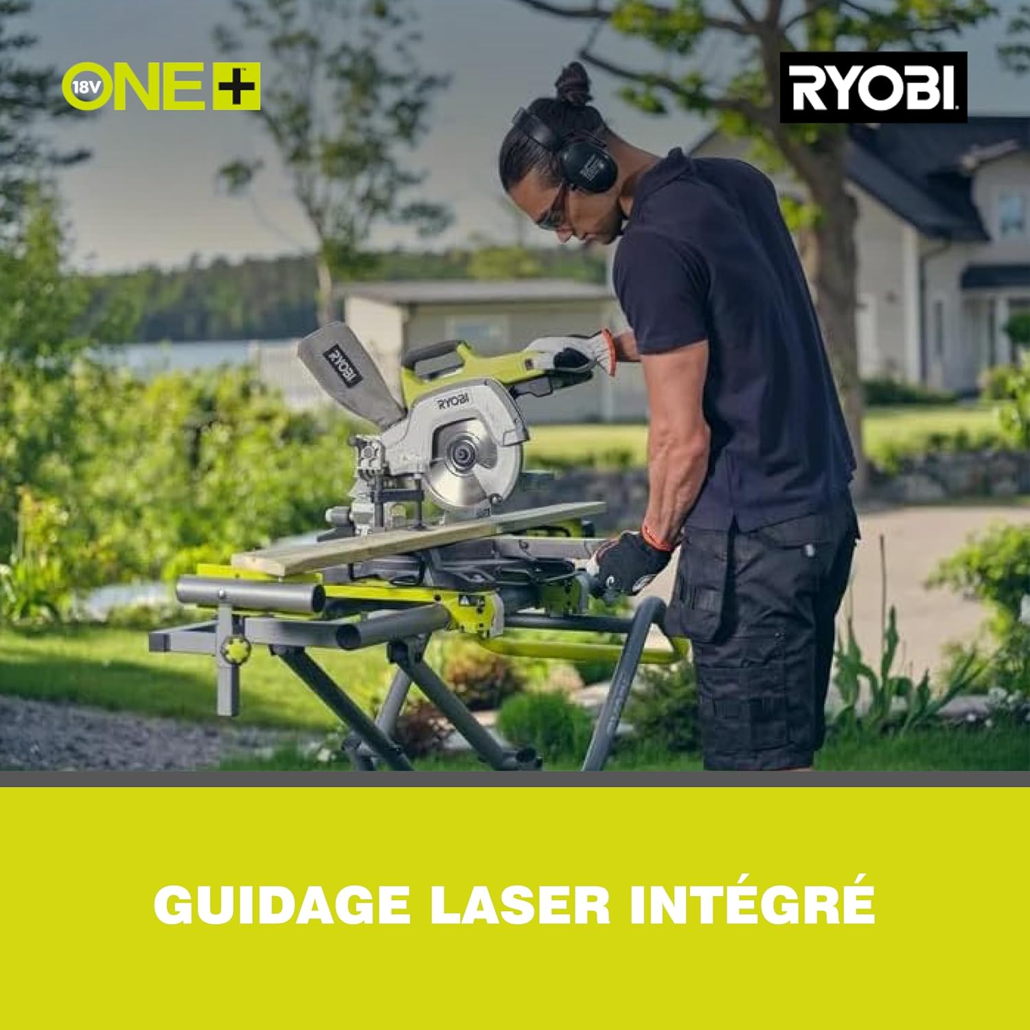 RYOBI - Scie à Onglet Radiale Sans Fil 18V ONE+ R18MS216-0 – Lame Ø216 mm 48 dents, Coupe Précise, Guidage Laser, Idéale Bois, Plinthes, Parquets – Batterie Non Incluse