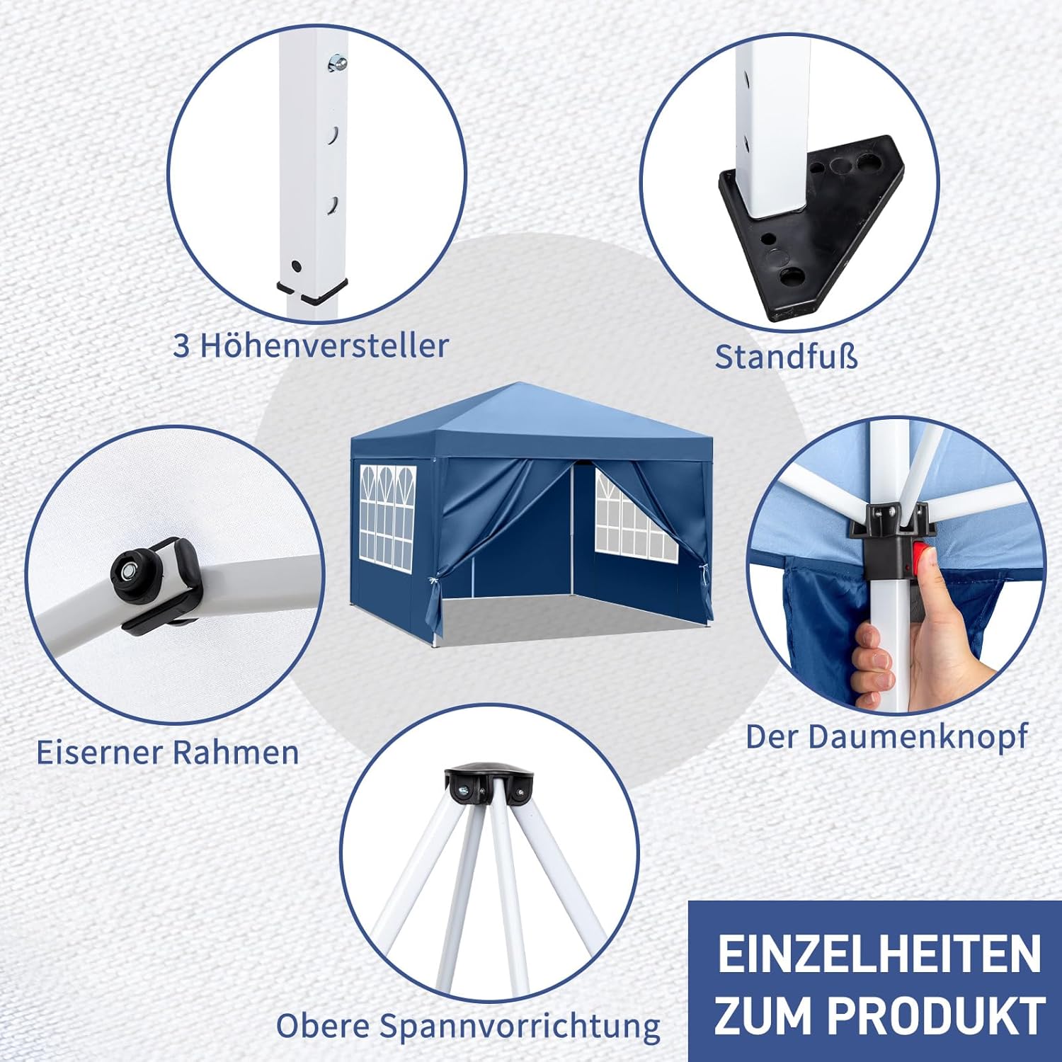 LEADZM - tonnelle pliante série pop-up - 3x3m - imperméable, UV 50+, 4 côtés, acier, hauteur réglable