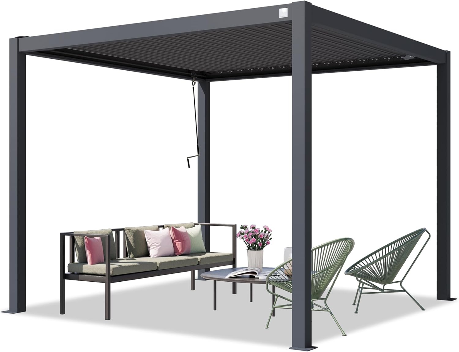 PRIMEYARD - Pergola série standard - 3x3 m alu et lames acier orientables
