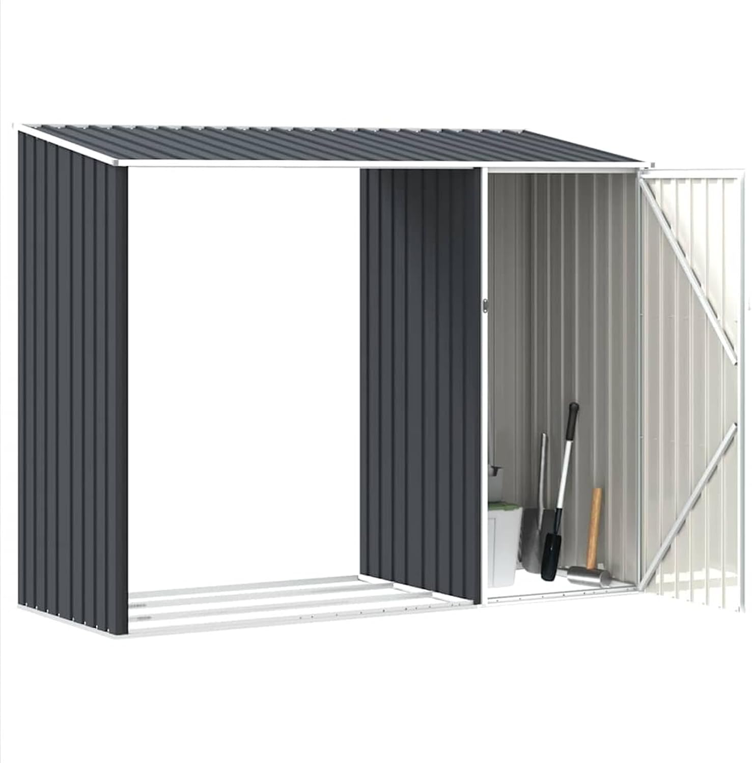 Gecheer - abri à bois jardin - 245x98x159 cm - acier galvanisé, grande capacité