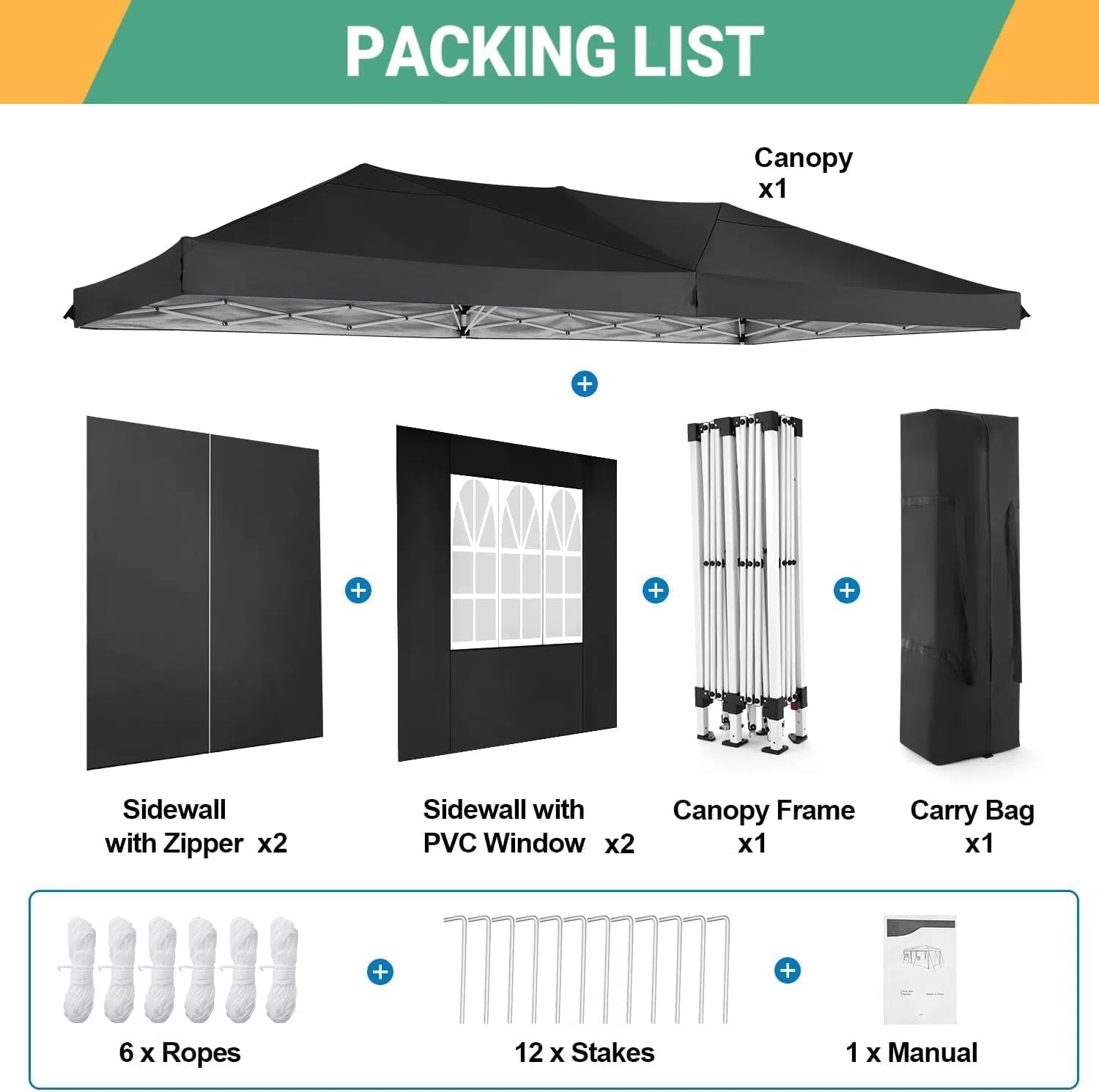 COBIZI - Tonnelle pliante 3x6m étanche, stable, anti-UV, 6 parois