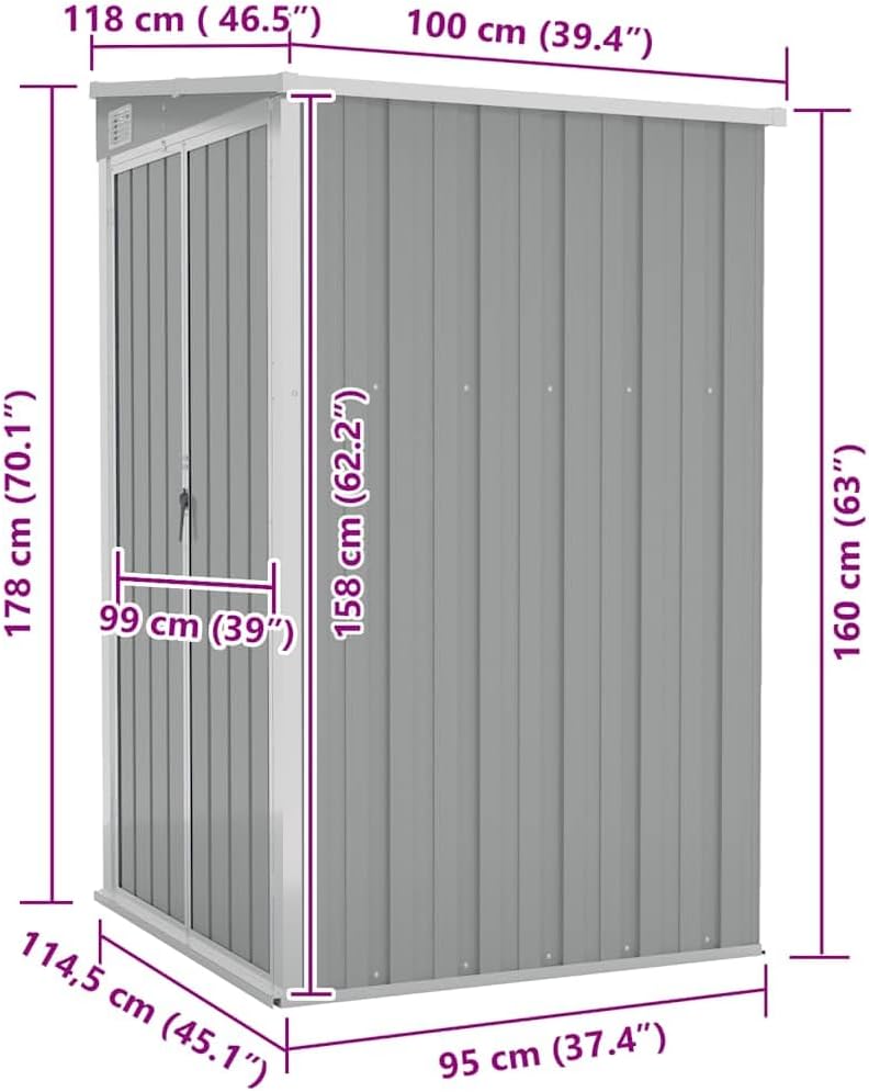 Générique Remise de Jardin Murale Gris 118x100x178 cm Acier galvanisé,Structures extérieures, Cabanes & abris de Jardin,316218