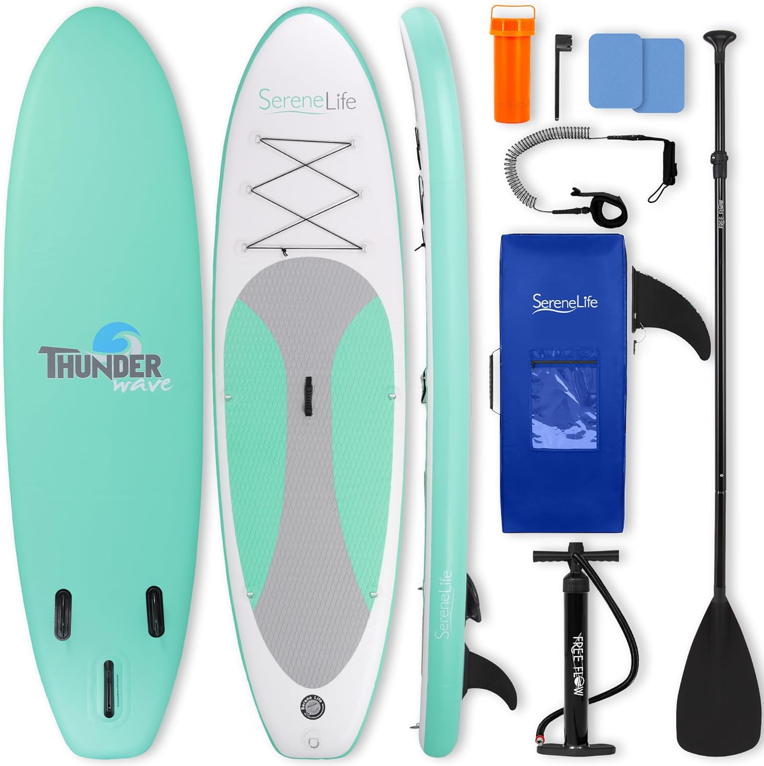SereneLife Stand Up Paddle Gonflable Adulte 6” – Planche de Paddle avec Accessoires Sup, Sac de Transport, Pont Antidérapant, pour Mer, Lac, Rivière