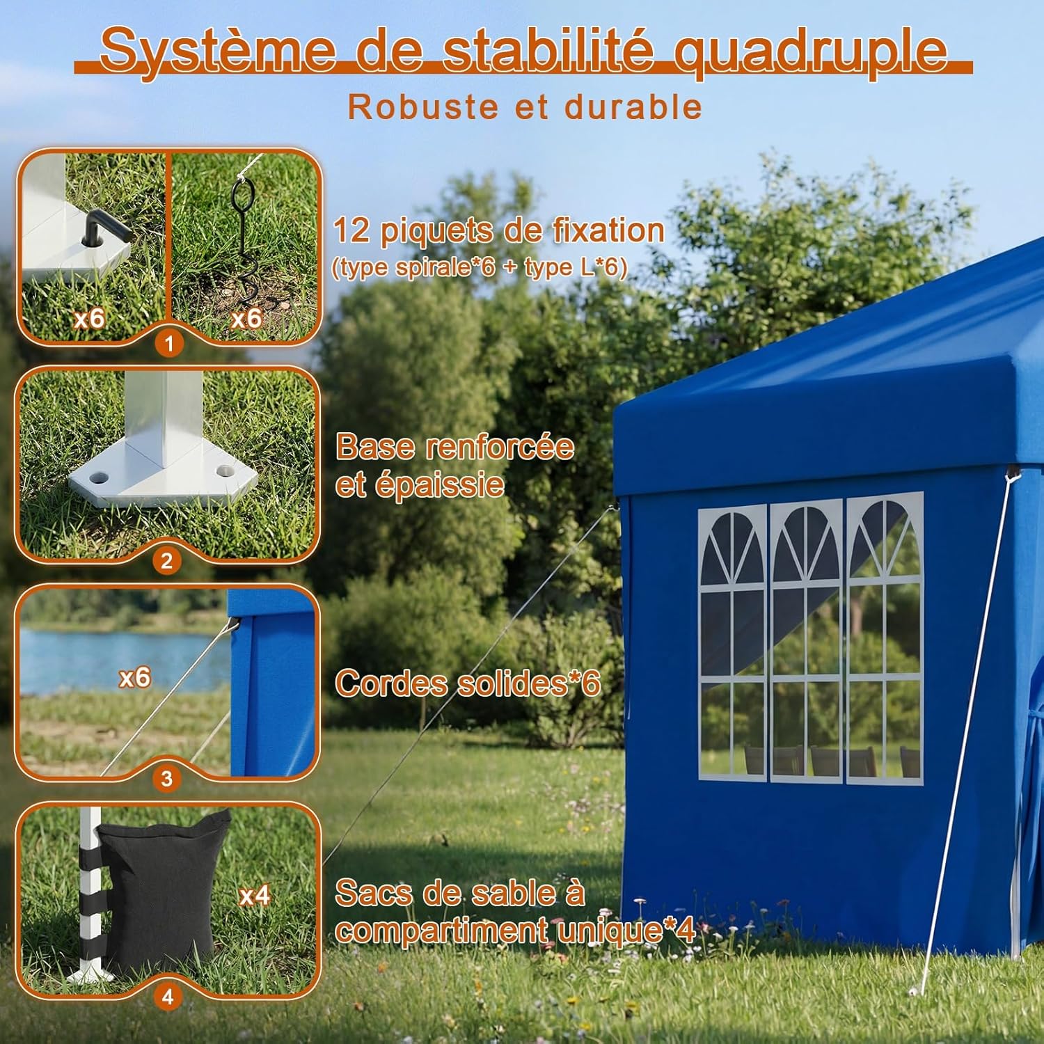 Devoko - tonnelle pliante - 3x6 m - 6 parois, 3 hauteurs, imperméable, UV 50+