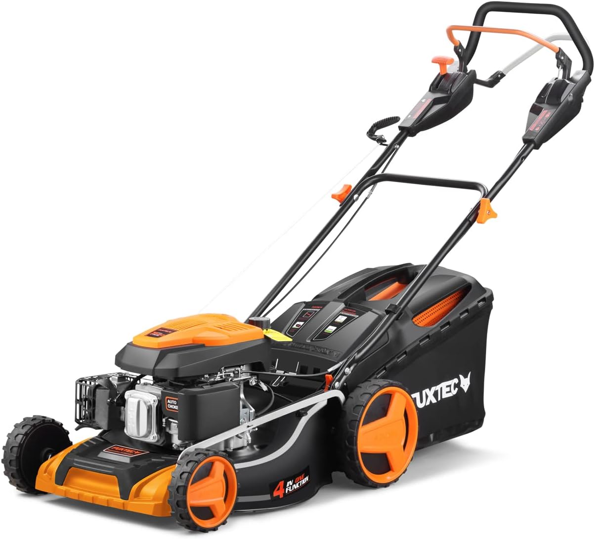 FUXTEC Tondeuse Thermique autotractée à Vitesse réglable FX-RM5196PRO, Largeur de Coupe 51 cm et Moteur autopropulsé 196cm3 GT Variable, Bac de ramassage 60L