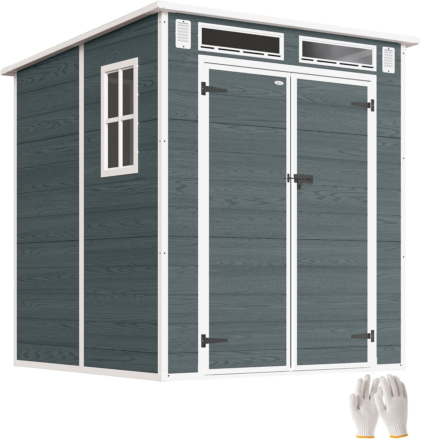 Outsunny - abri de jardin résine 3,3m² double porte, fenêtres, plancher