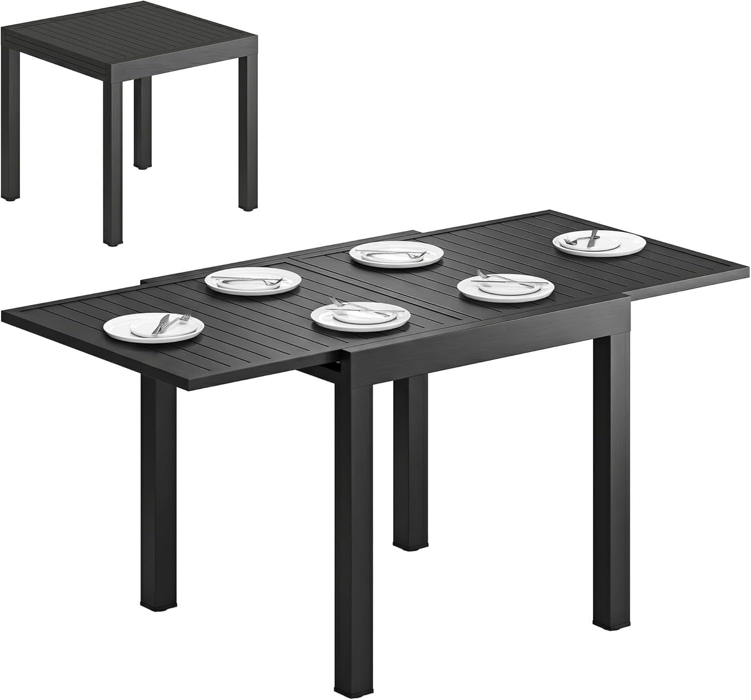 Outsunny - Table Extensible Jardin - 80-160 cm - Aluminium, rallonge, 4-6 pers.