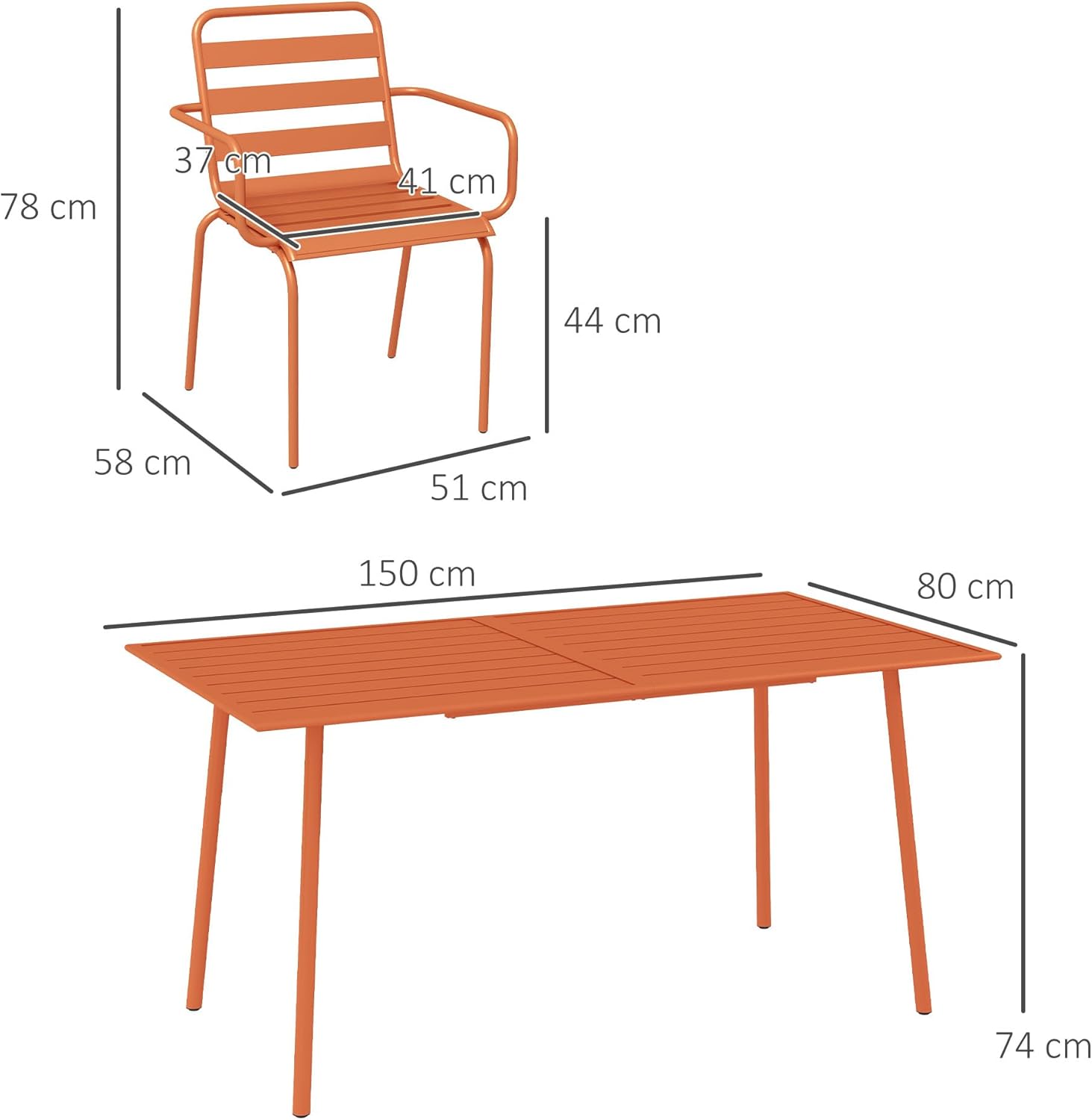 Outsunny - salon de jardin 7 pièces - table + 6 chaises acier rouge