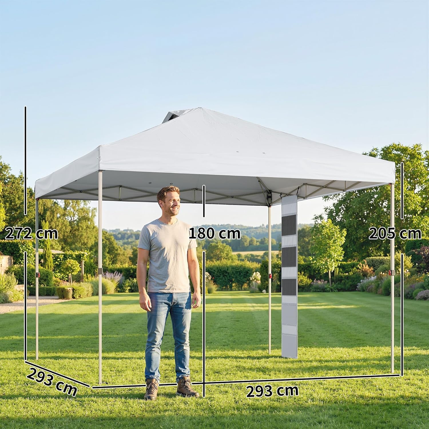 Outsunny Tonnelle de Jardin 3 x 3 m Pop up Tente Pliante Hauteur réglable Protection UV50+ tonnelle Pliante avec 5 Poches 4 Sacs de Sable Sac de Transport à roulettes Montage Facile à 1 Bouton Blanc