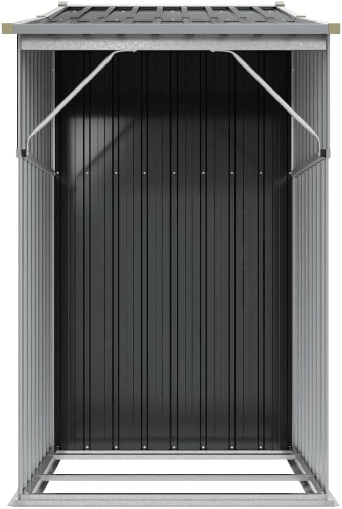 Abri de jardin en métal - acier galvanisé - 277x93x179cm - toit incliné, rangement bûches, anthracite