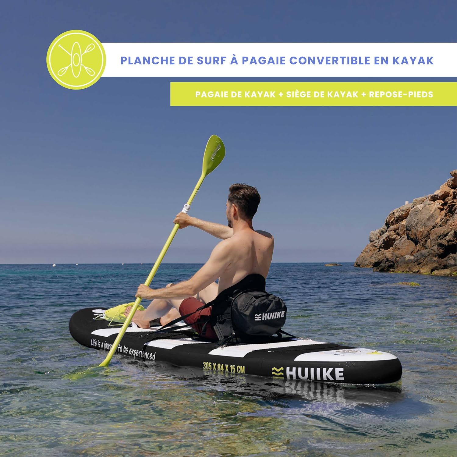 HUIIKE - Paddle Gonflable adulte - 305x84x15cm - stable, résistant, 130kg
