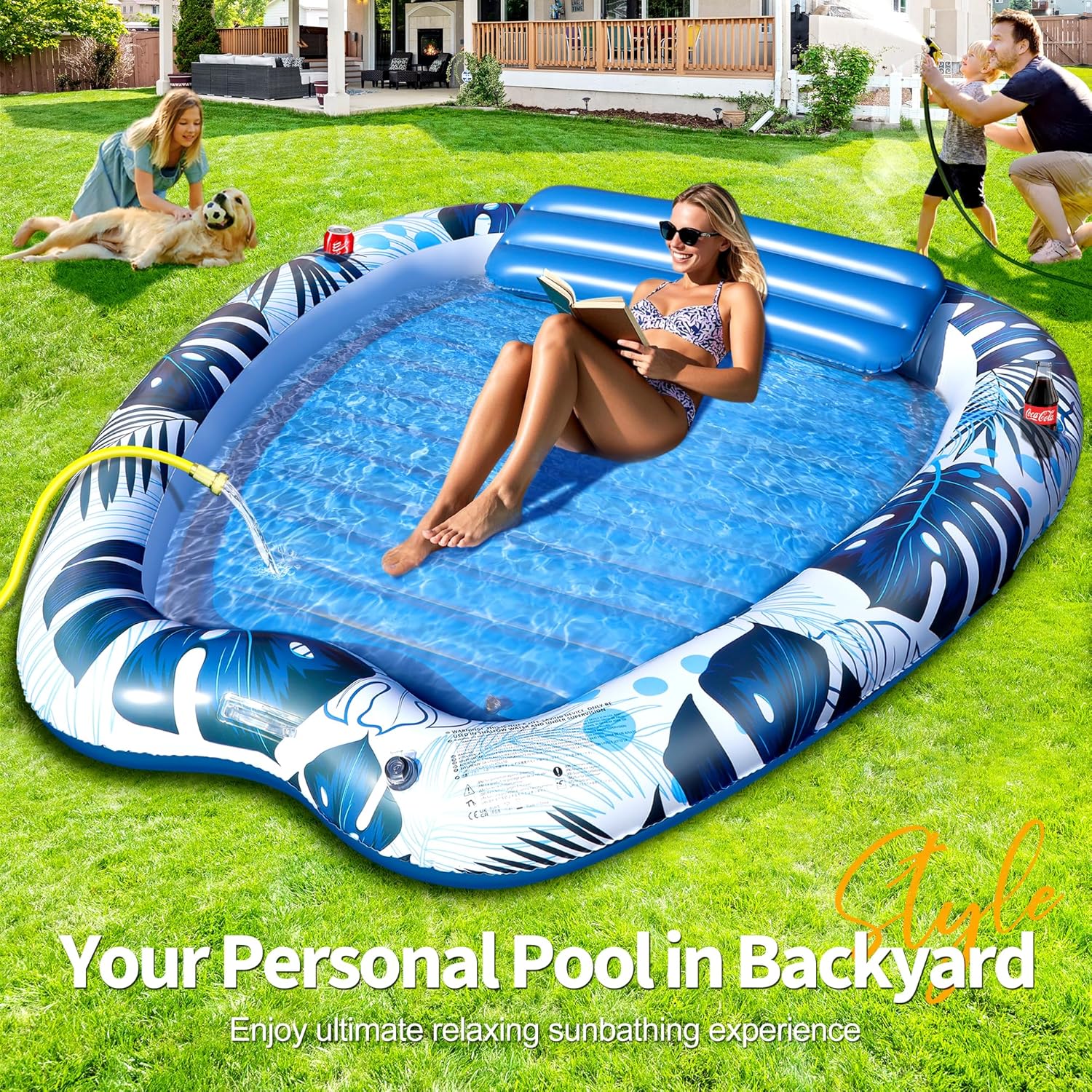 LanOcean - Matelas gonflable série piscine - 230x170cm - 2 porte-boissons, appui-tête, 2 personnes