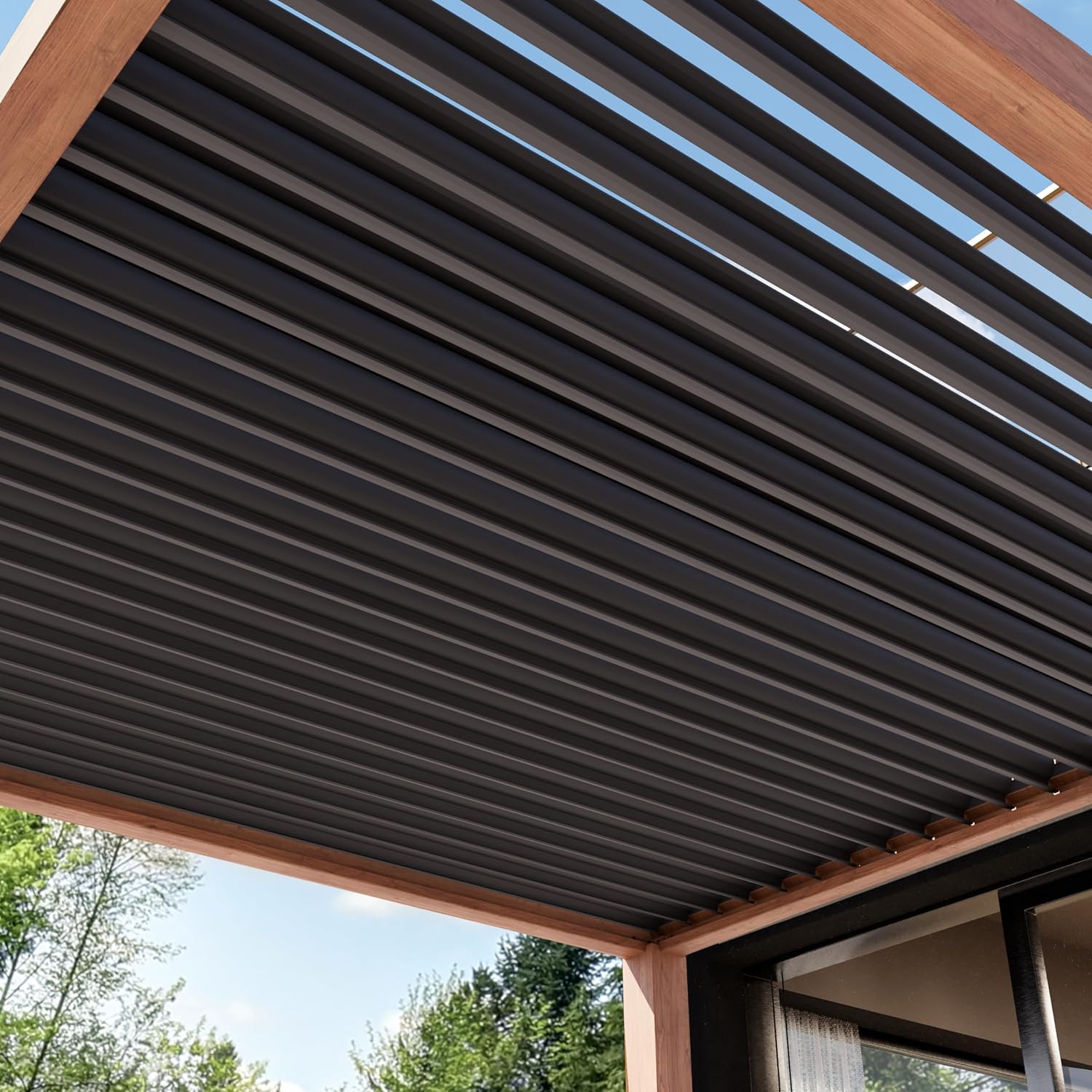 PRIMEYARD - Pergola série aspect bois, 3x3m, lames alu orientables