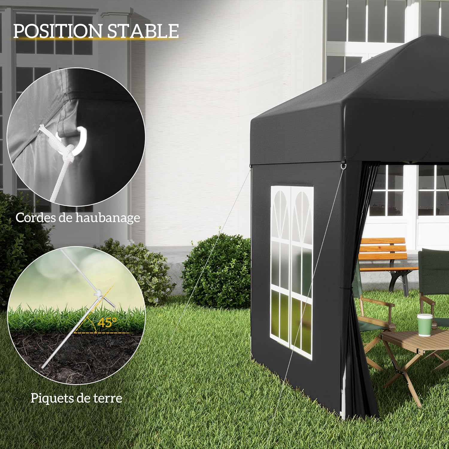 Outsunny - Tonnelle pliante 2x2m - hauteur réglable, 4 côtés, UV