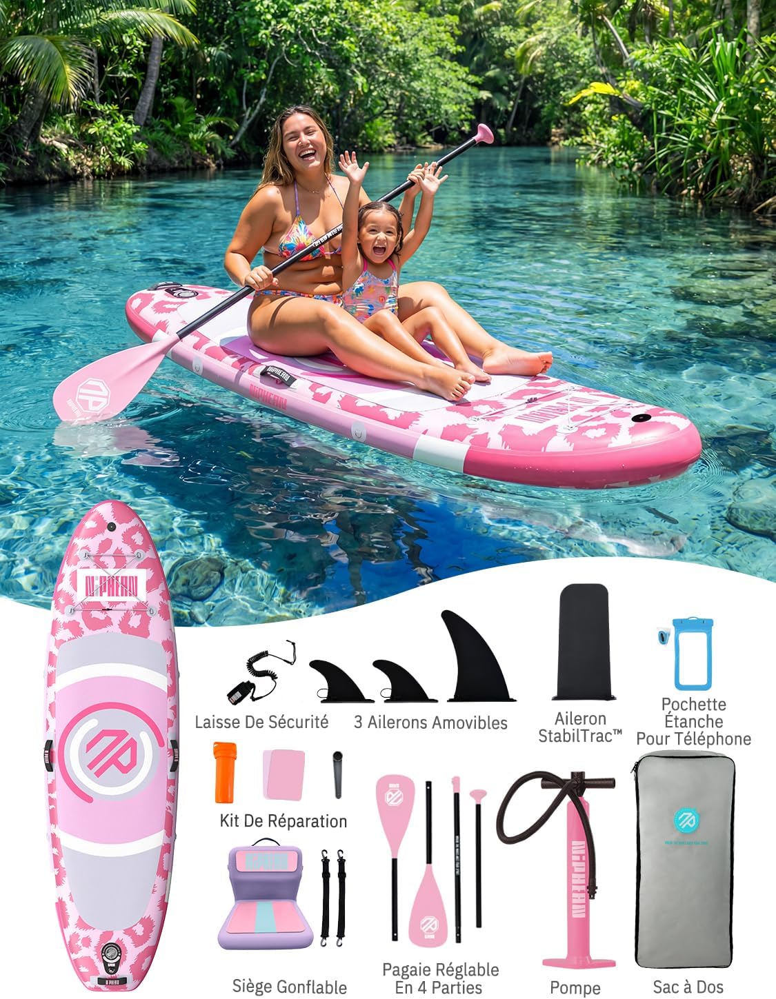 Niphean - Paddle gonflable adulte avec siège, ultraléger, antidérapant, stabilisateur, idéal yoga