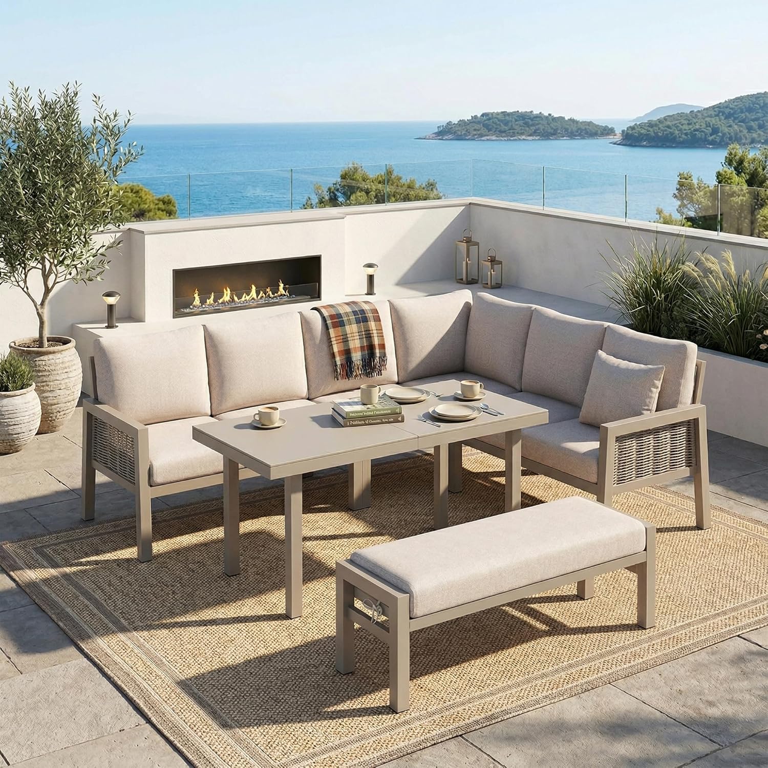 Sapgaks - I-Kaki - ensemble jardin 8 pers. - fer, verre, corde PE