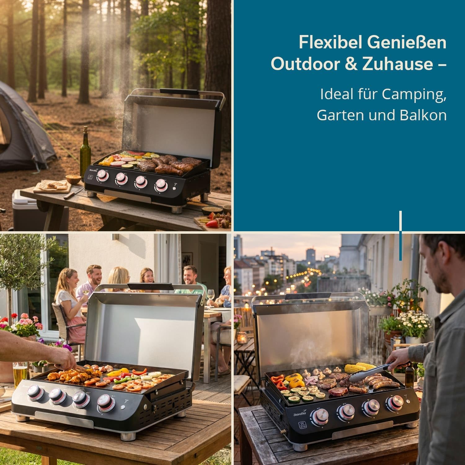 Skandika - Palo série - plancha gaz 4 brûleurs, couvercle BBQ - transportable