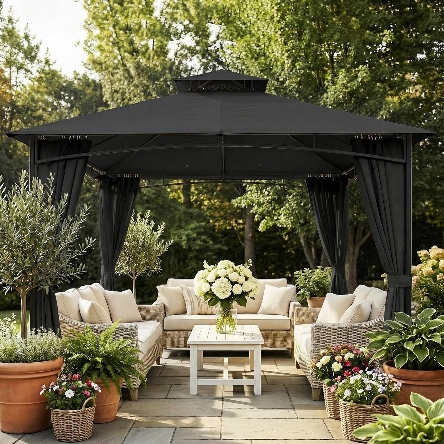 Outsunny - Pavillon Jardin Série 3x3m, toit rétractable, UV50+, Ø48mm