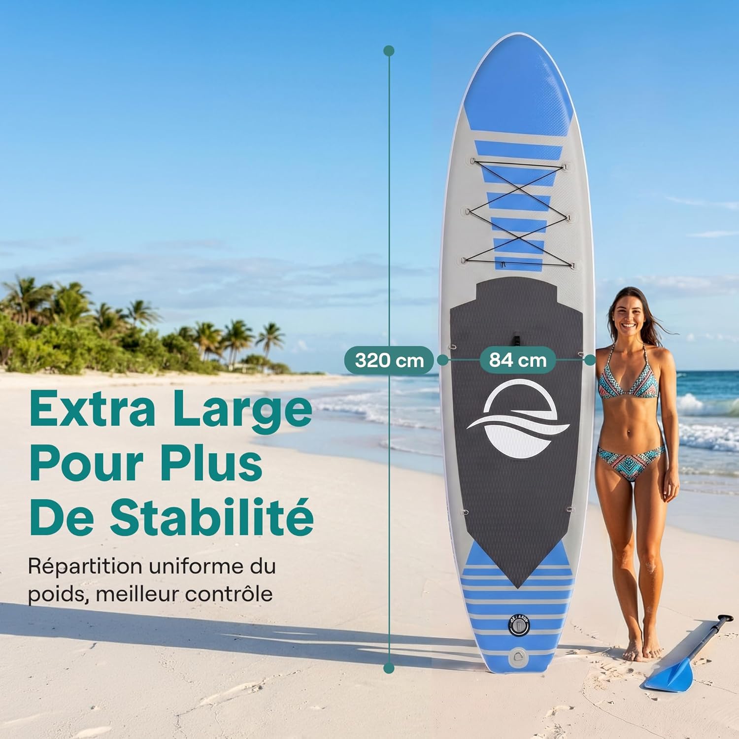 SereneLife - Stand Up Paddle Adulte Série - 6” - Antidérapant, accessoires inclus, sac transport SLISWAM612
