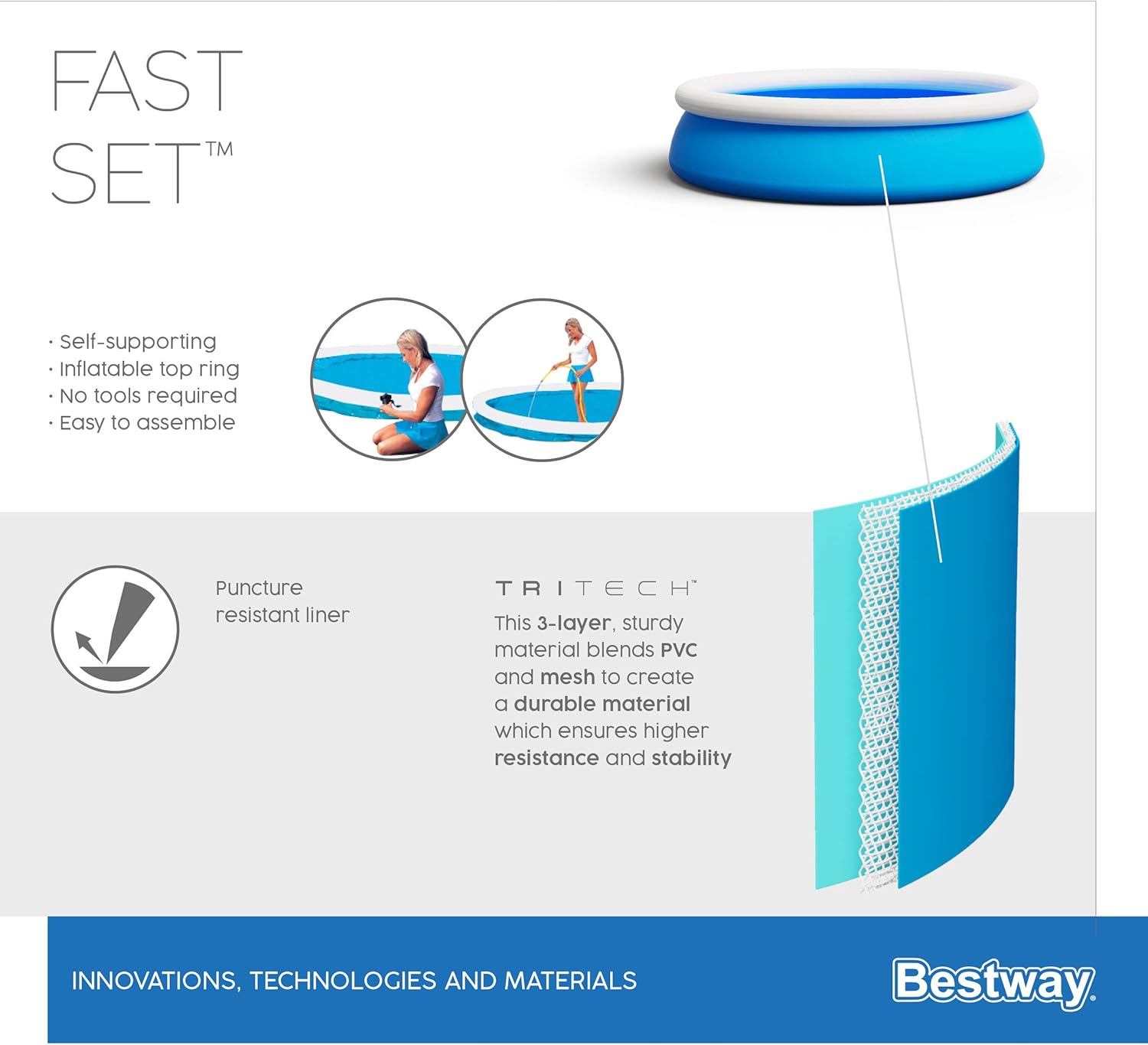 Bestway Piscine autoportante Fast Set Ronde 366 x 76 cm