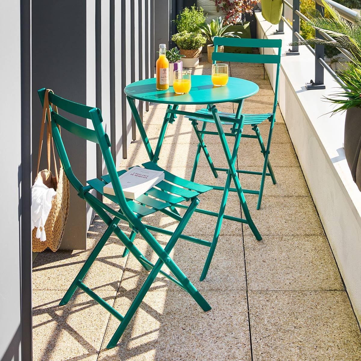 Hespéride - Greensboro - Ø60cm - Table ronde pliante acier vert opale