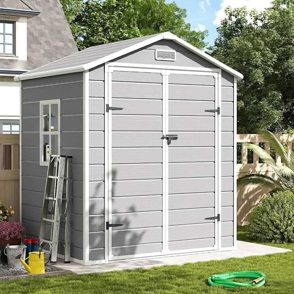 UDPATIO - Abri de jardin résine, 184x135x210cm, toit incliné, porte verrouillable, 12mm, UD184135210