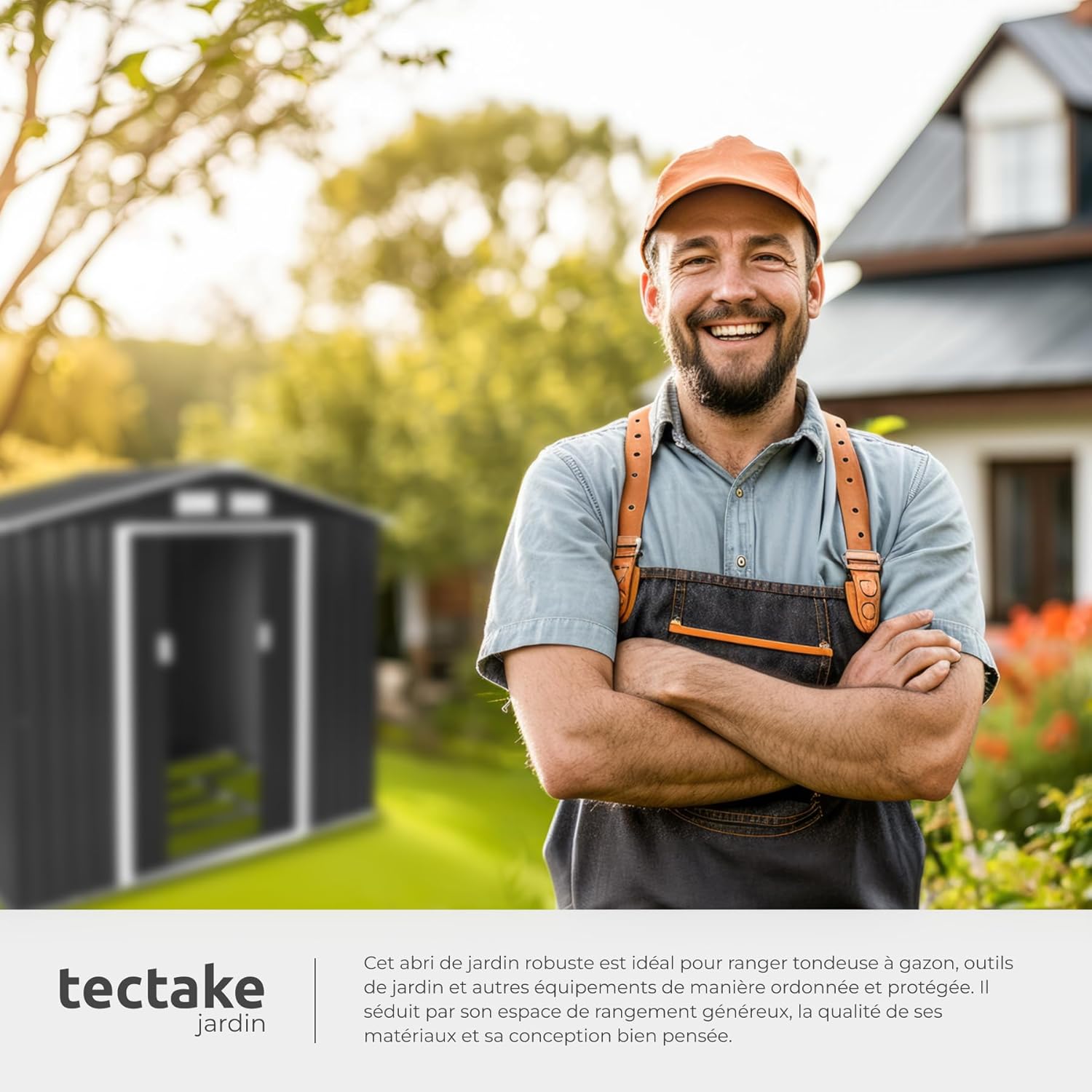 tectake - abri de jardin métal, 214x130x185cm, 4,2m³, double pente, fondation