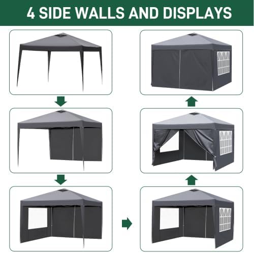 Bonnlo Tonnelle de Jardin Pliante 3x3 imperméable/Tente Pop-up Inclus Sac de Transport/Barnum Pliant Exterieur Rapide à Installer/Gazebo avec Paquet de 4 Poids Lourd Sable,Gris