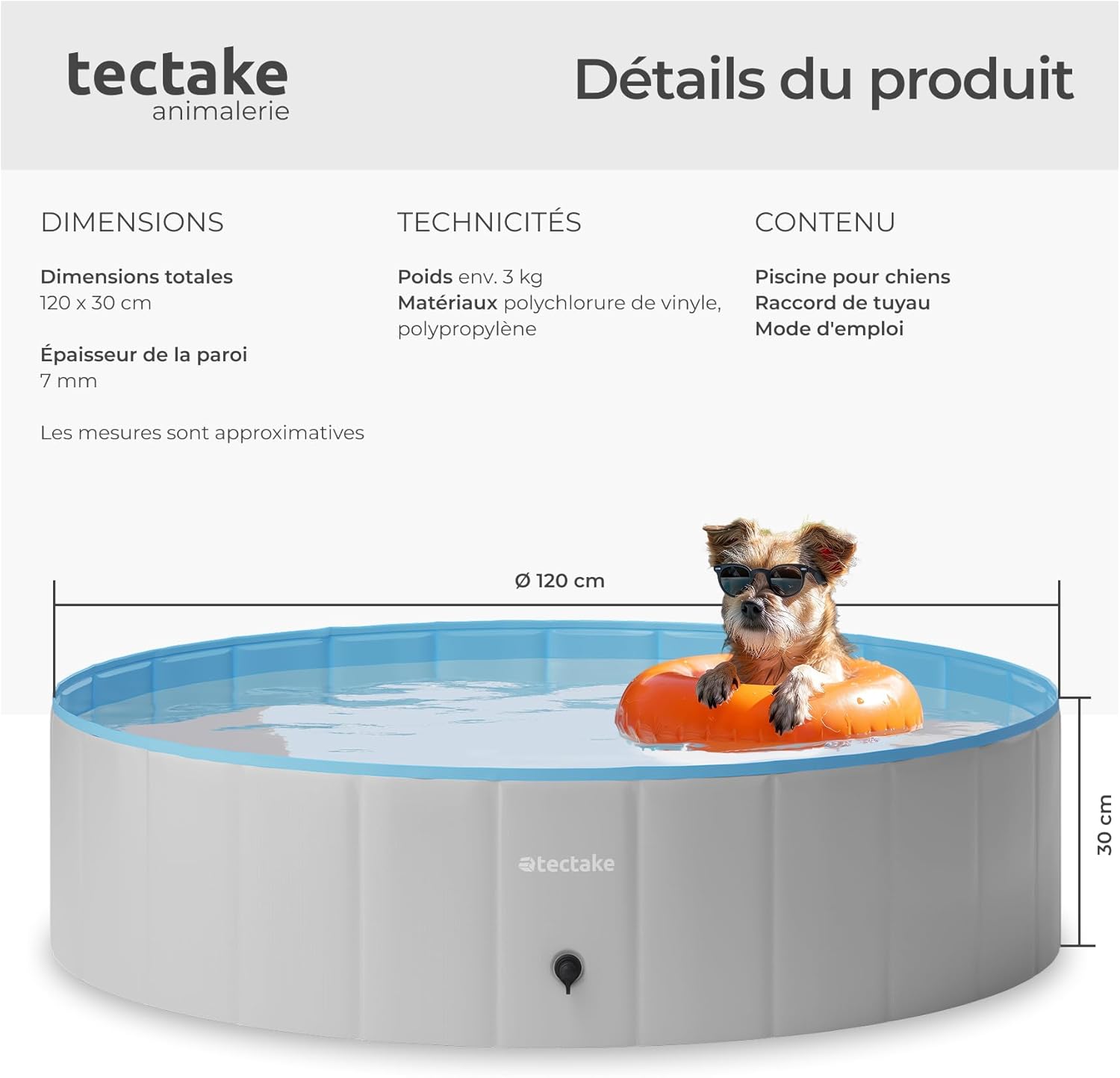 tectake® Piscine pour Chien Piscines a Balle Piscine autoportée Pliable Ø120cm Jeu Exterieur & intérieur pour Chien & Chat Jouet pour Chiens Jeux d'eau Jardin Salon