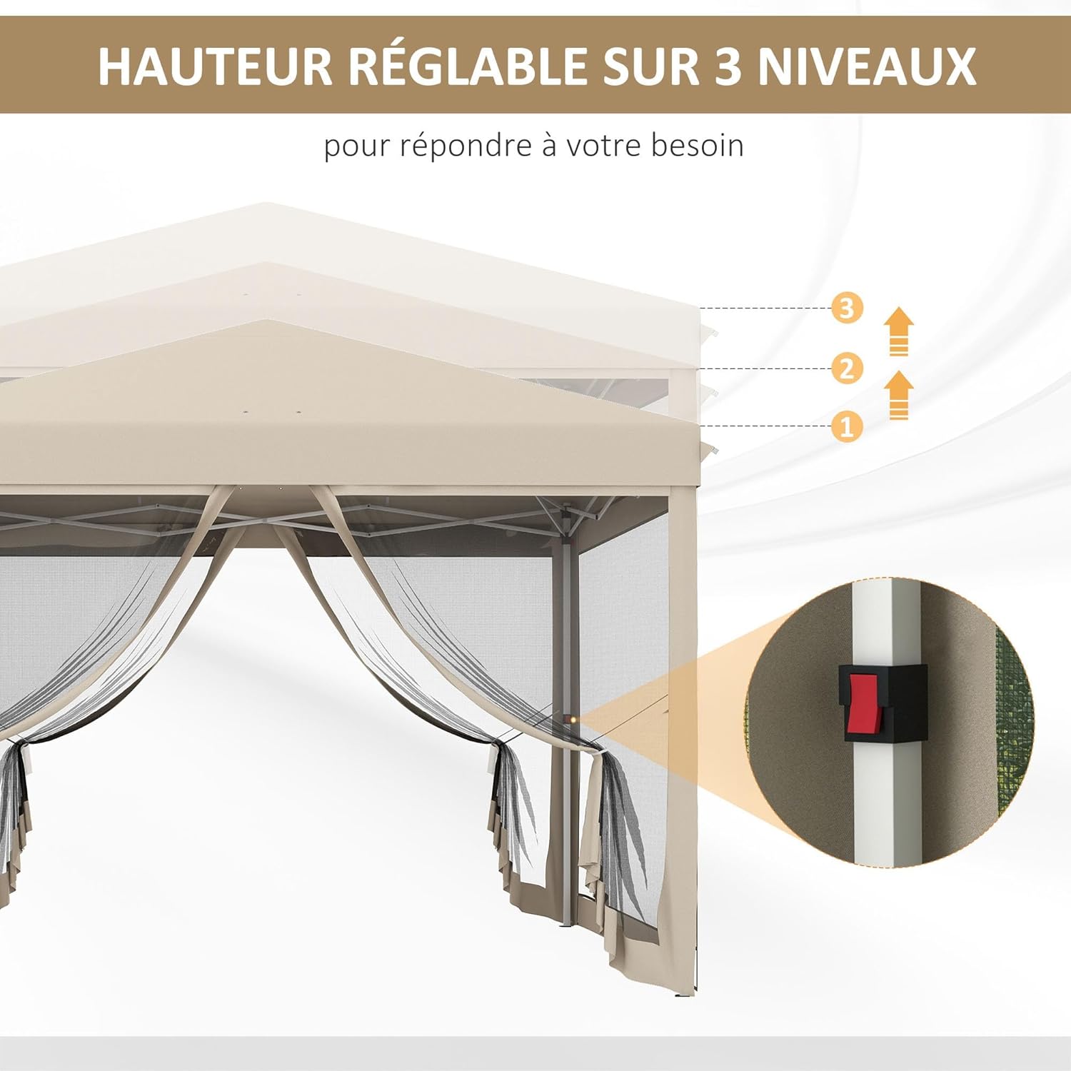 Outsunny - tonnelle pliante Style Colonial 3x3x2,65m, moustiquaires, sac