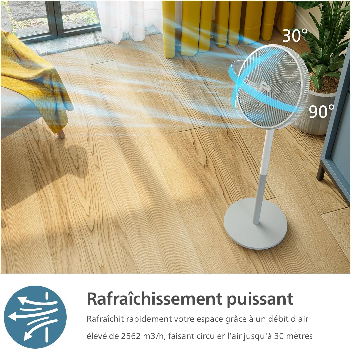 Philips - Série 2000 - ventilateur sur pied, 19 dB, SilentWings, CX2550/00
