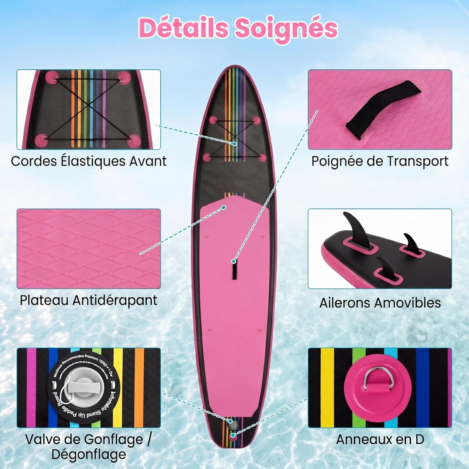 HOMASIS - Planche à pagaie gonflable 336x77x16cm, légère, accessoires, 336x77x16