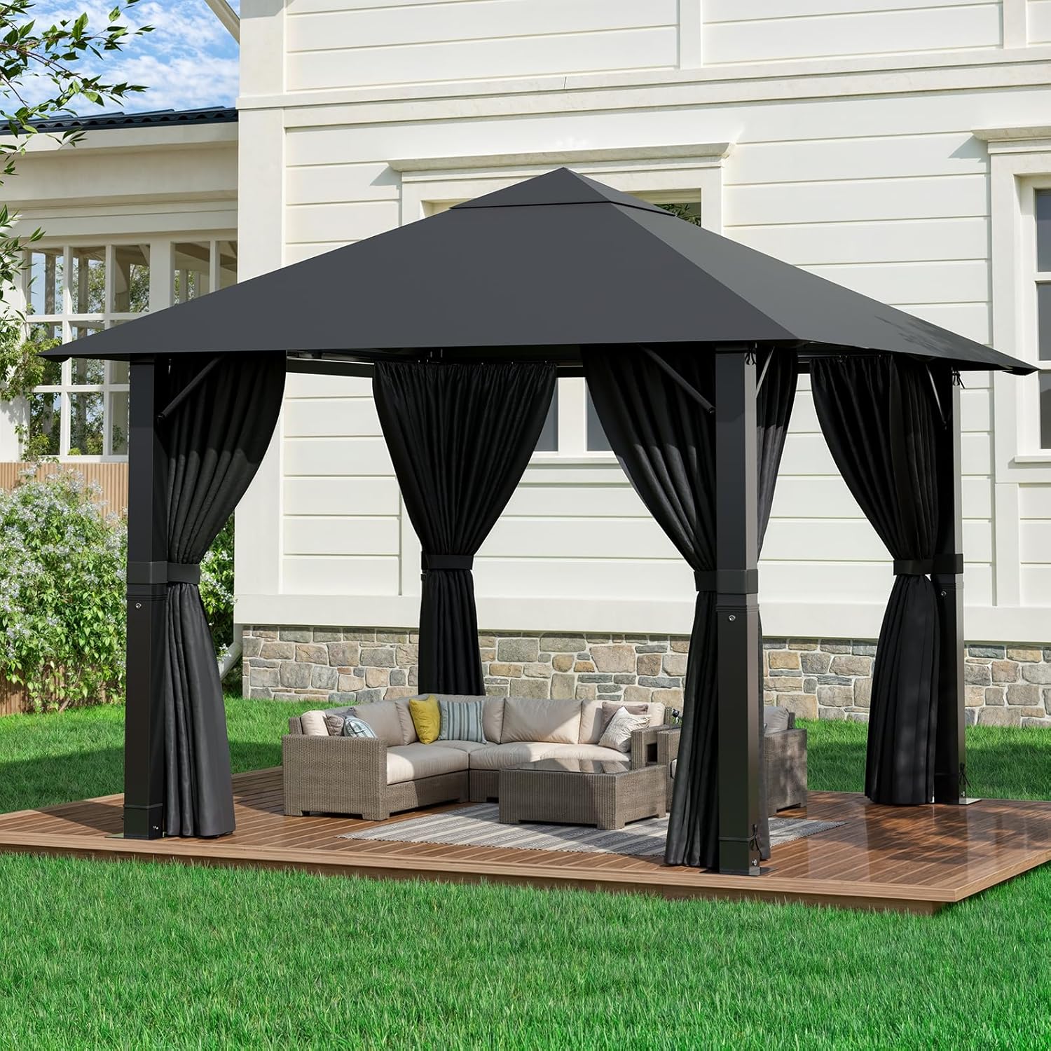 Devoko - tonnelle de jardin aluminium 3x3m - UV50+, gris