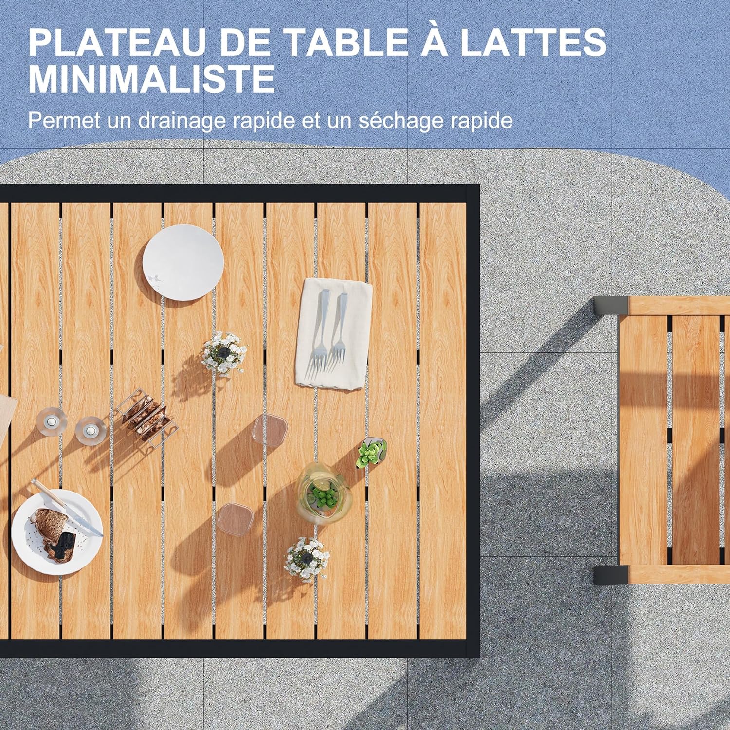 Devoko - table de jardin HDPS - 189x80x72 cm - aluminium, facile à entretenir, résistant intempéries