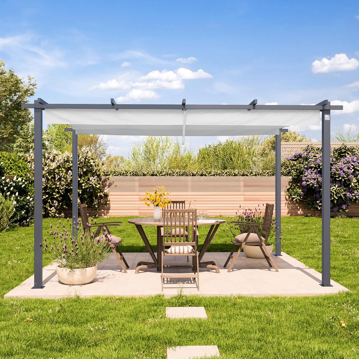 PRIMEYARD - Pergola pavillon série - 3x4 m, toit rétractable, acier, gris