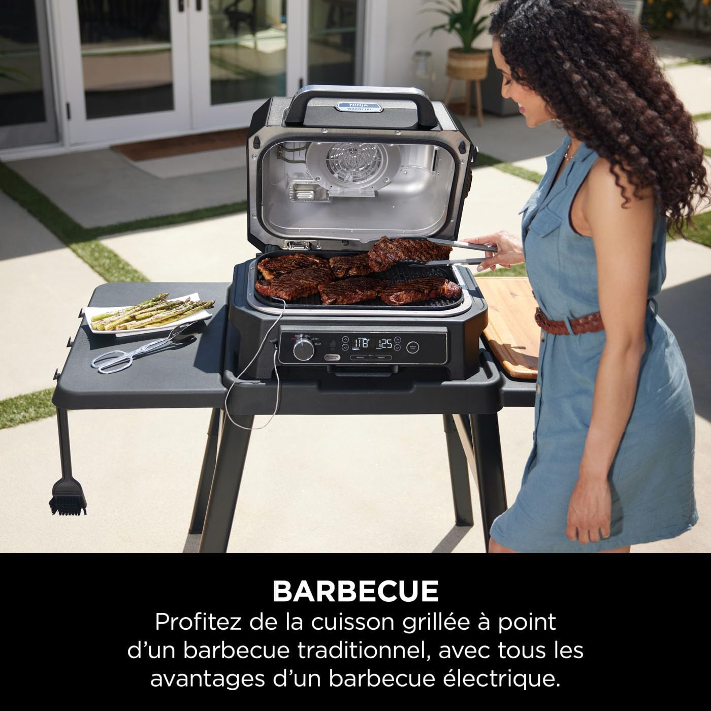 Ninja - Barbecue électrique Pro XL portable - Smart Cook, air fryer, thermomètre, fumoir, granulés Woodfire - OG850EU