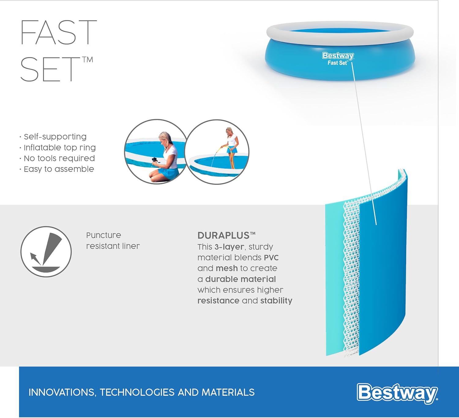 BESTWAY Piscine autoportante Ronde Fast Set 366 x 76 cm avec Filtration