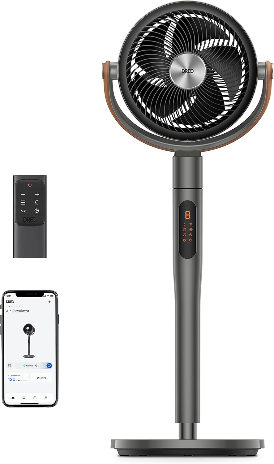 DREO Pedestal Fan with Remote, PolyFan 513S, 43'' Quiet Standing Fan for Home Bedroom, 120°+105° Smart Oscillating Floor Fans with Wi-Fi/Voice Control, Works with Alexa/Google, 6 Modes, 8 Speeds