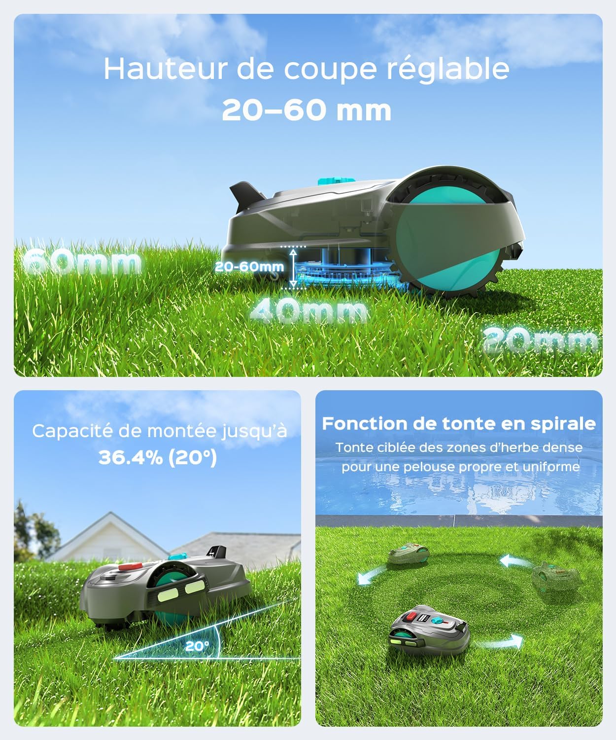 YARDCARE - Tondeuse robot série M800Plus - 800m² - GPS, 3D vision, sans fil, détection 150 obstacles, M800Plus