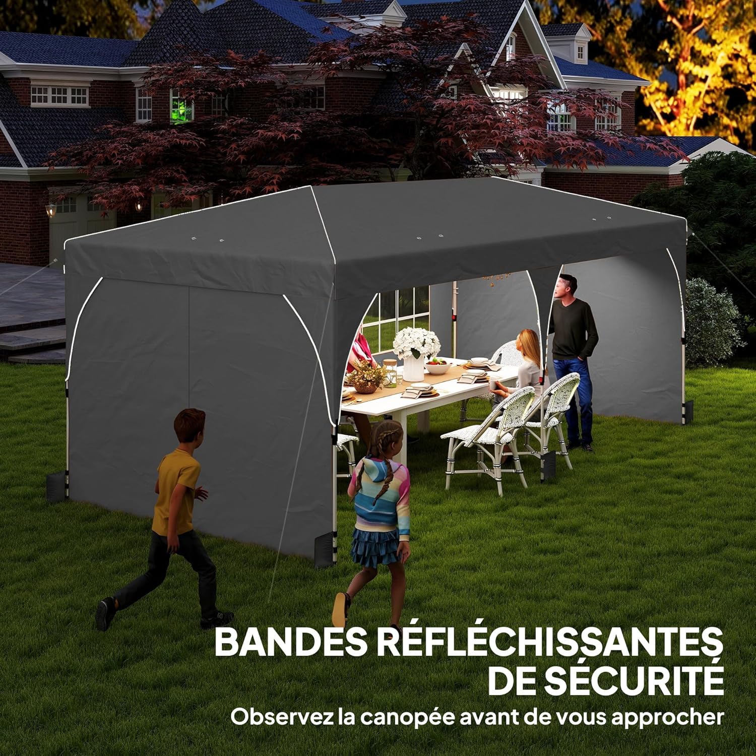 Outsunny - Tonnelle Pop Up 3x6m, imperméable, réglable, UV50+, sacs, gris