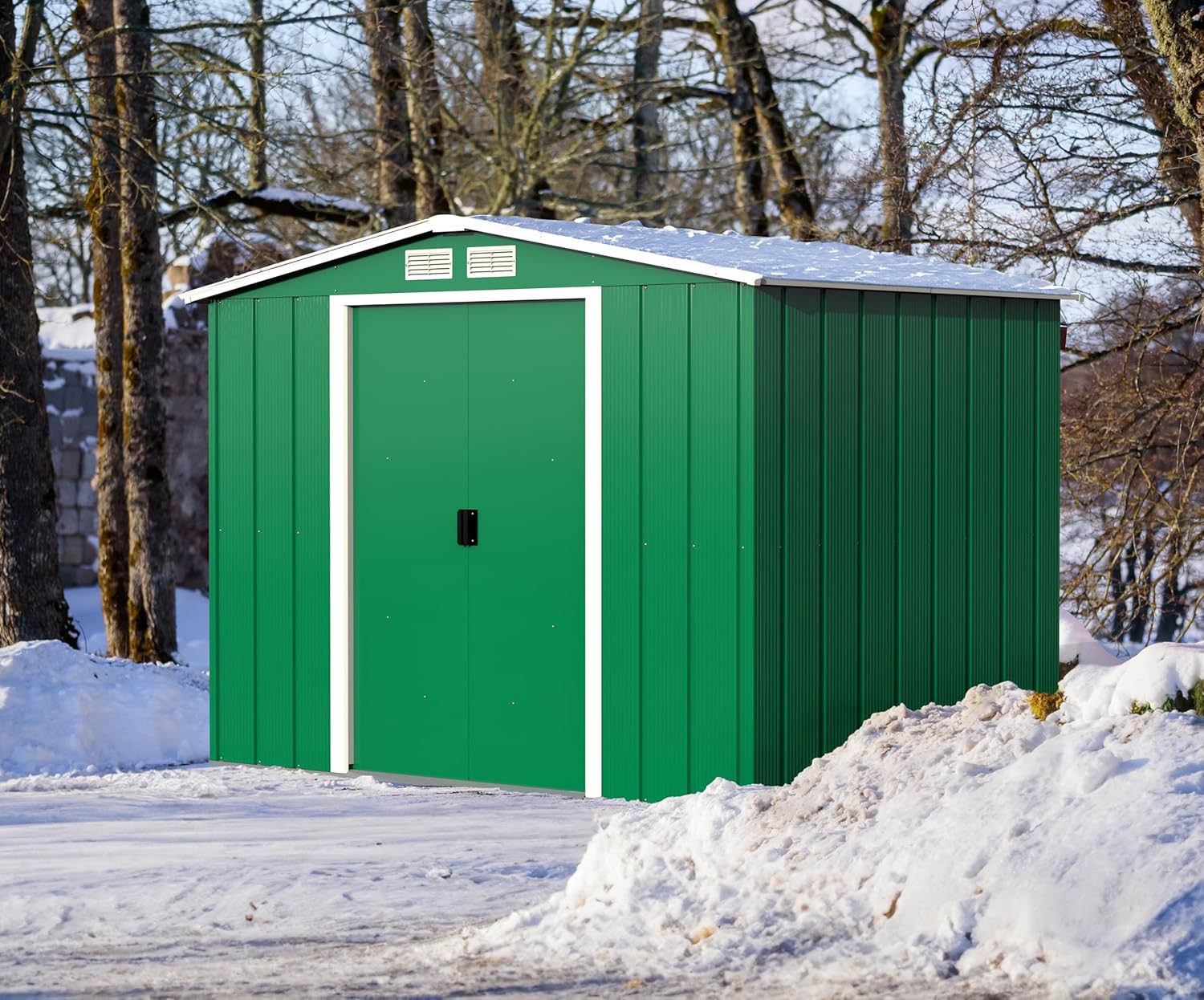 Duramax Abri de Jardin en Métal, Vert, 4.37 m², Abri de Stockage d'Outils, Toit Renforcé, Étanche et Sans Entretien