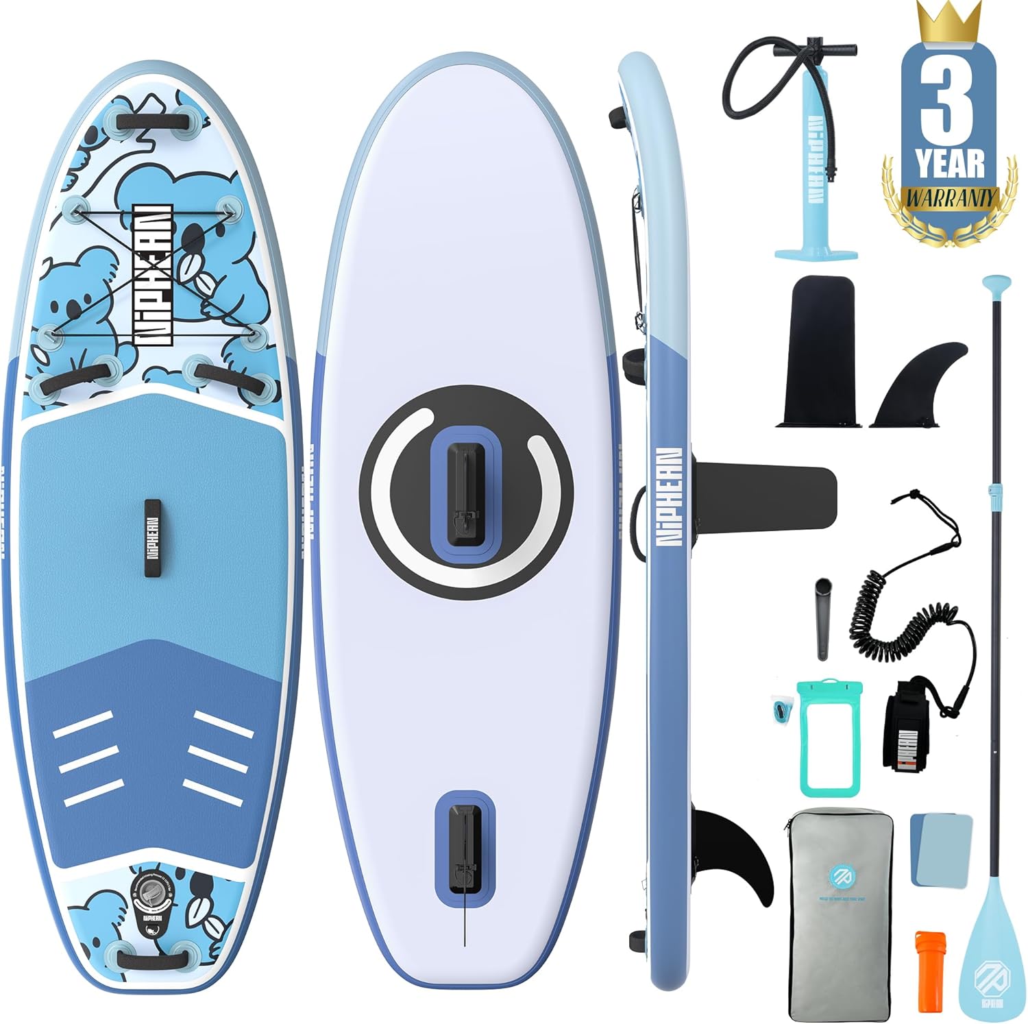 Niphean Extra Large Paddle Gonflable, Sup à 2+1 Personnes/Famille, Planches de Stand Up Paddle Gonflables avec (Idéal Débutant) Aileron Équilibré, Housse Étanche, Paddle Gonflable Adulte, Cadeaux