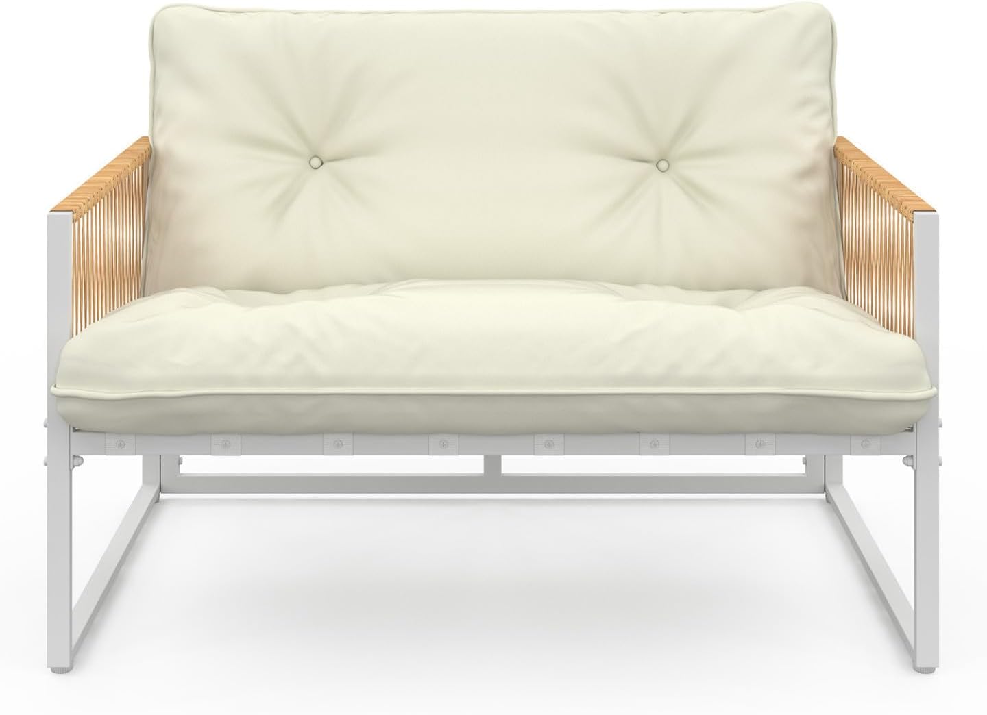 IDMarket - Rio série - 6 places - métal blanc, corde rotin, coussins beige