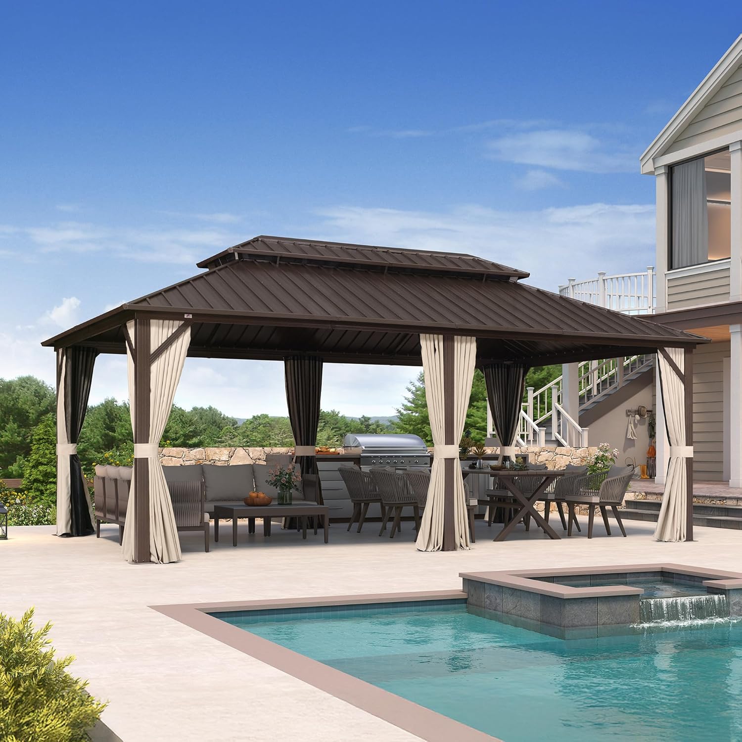 PURPLE LEAF - Pergola Jardin Double Toit 6x3,65m, alu, moustiquaire