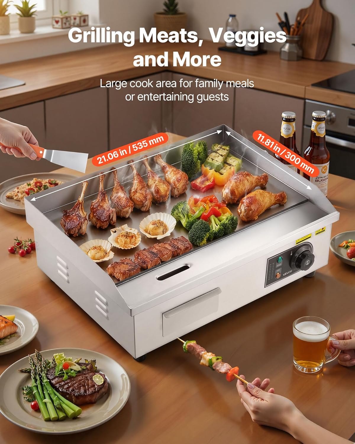 VEVOR - plancha électrique pro - 535x300 mm - 3200W, inox, 50-300°C
