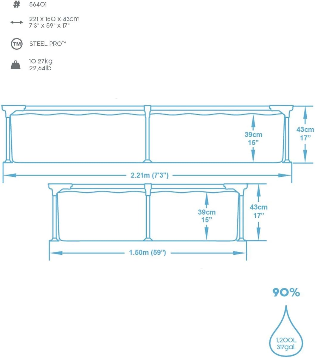 Bestway - Steel Pro - 221x150x43 cm - piscine hors sol robuste 56401